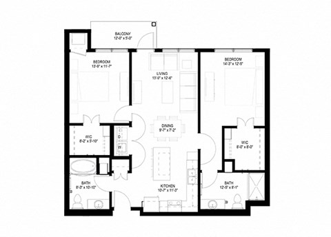 Floor plan for 2 beds, 2 baths, 1120 sqft